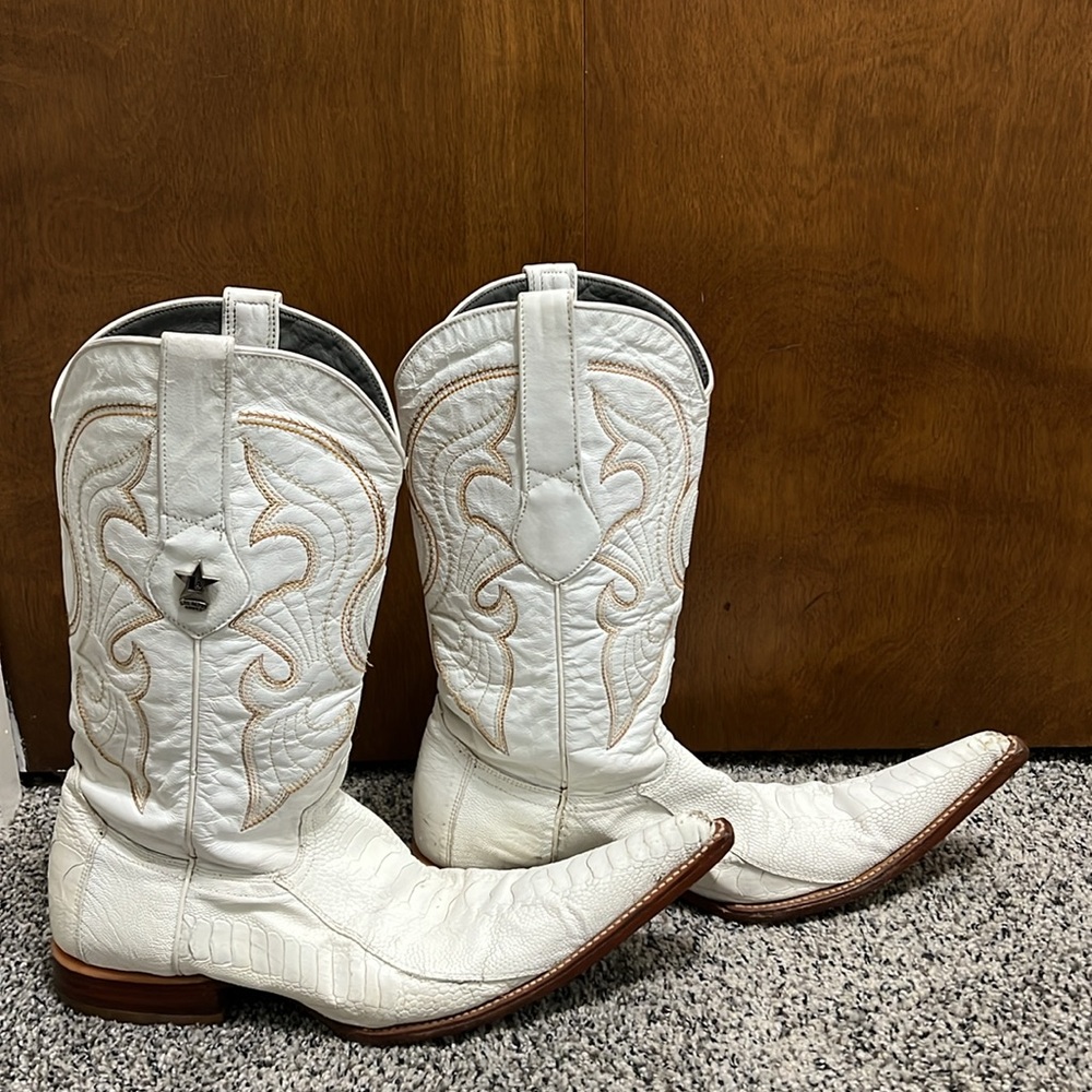 Los Altos Women’s Cowboy Boots Genuine Ostrich 3X Toe White Boots - Picture 2 of 10